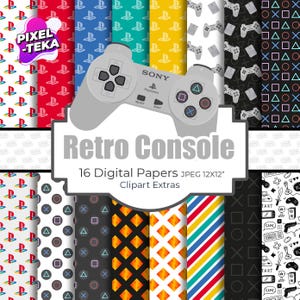 Console per videogiochi retrò, carta digitale + clipart, download immediato | JPEG