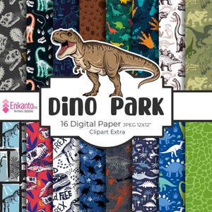 Download immediato di Dino Park Digital Paper + Clipart PNG | Formato JPEG