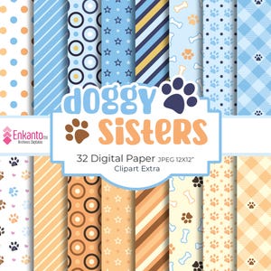 Doggy Sisters Digitales Papier + Clipart PNGs Sofortiger Download | JPEG
