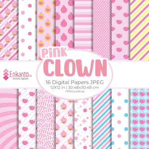 Rosa Clown Digitales Papier + Cliparts Sofortiger Download | JPEG