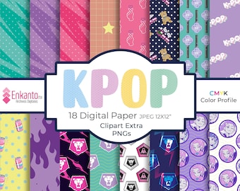 Kpop Digitaal Papier + Clipart Extra PNG Direct Downloaden | JPEG