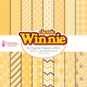 Download immediato di carta digitale + clipart di Winnie the Pooh classico | JPEG
