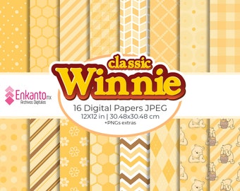 Classic Winnie Digital Paper + Clipart Instant Download | JPEG