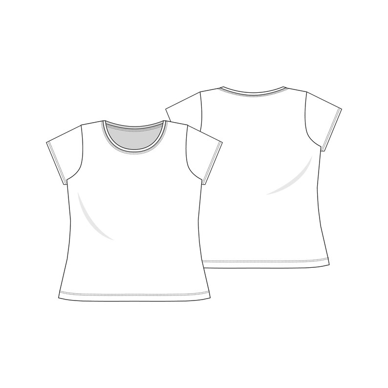 Female Shirt Basic Pattern Digital Sewing Pattern Short Sleeve T-shirt, Women's Basic T-shirt ...