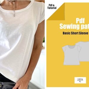 Digital Sewing Pattern Short Sleeve T-Shirt, Women&#39;s Basic T-Shirt, Simple pattern, Sizes 36-50 Separated by layers, pdf formats