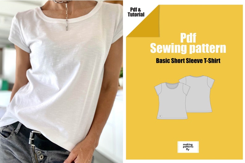 Female Shirt Basic Pattern Digital Sewing Pattern Short Sleeve T-shirt, Women's Basic T-shirt ...
