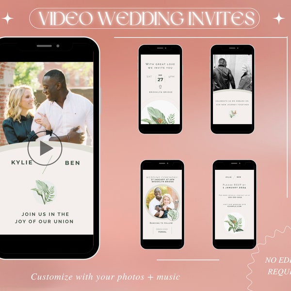 Faire-part de mariage vidéo floral, Carte de mariage animée, RSVP électronique unique numérique, Faire-part de mariage personnalisé, Eviter la vidéo personnalisée