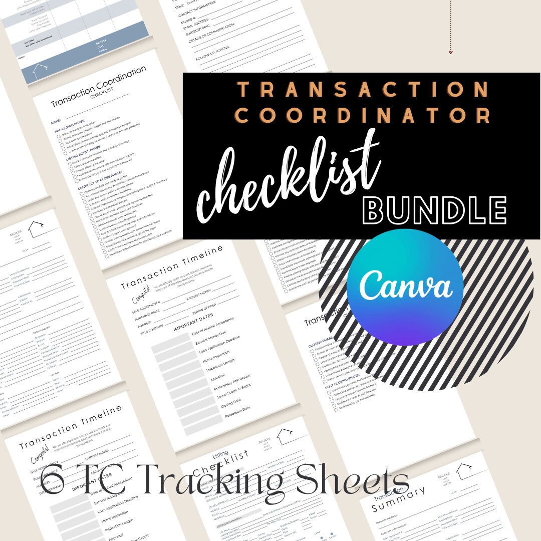 Real Estate Transaction Coordinator Bundle - 6 TC Checklists - Etsy