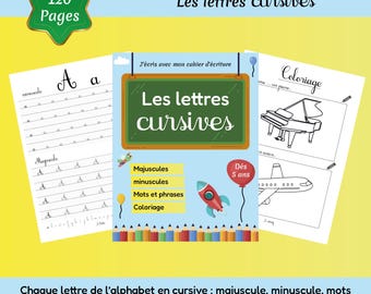 J'écris avec mon cahier d'écriture les lettres cursives et coloriage 120 pages