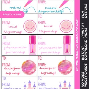 Étiquettes cadeaux pour filles roses, thème 1 page 10 Étiquettes cadeaux - Téléchargement numérique instantané