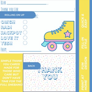 Thème de la piste de patinage à roulettes moderne à remplissage unique pour enfants, garçon ou fille, Merci CARTE D'ORDRES DOUBLE FACE 5*7 -Téléchargement numérique