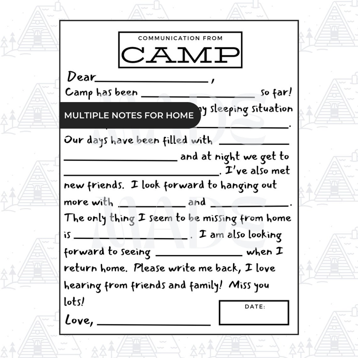Packing Letters All Things Camping Packet (packing, Letters, Daily Journaling, Schedule ...