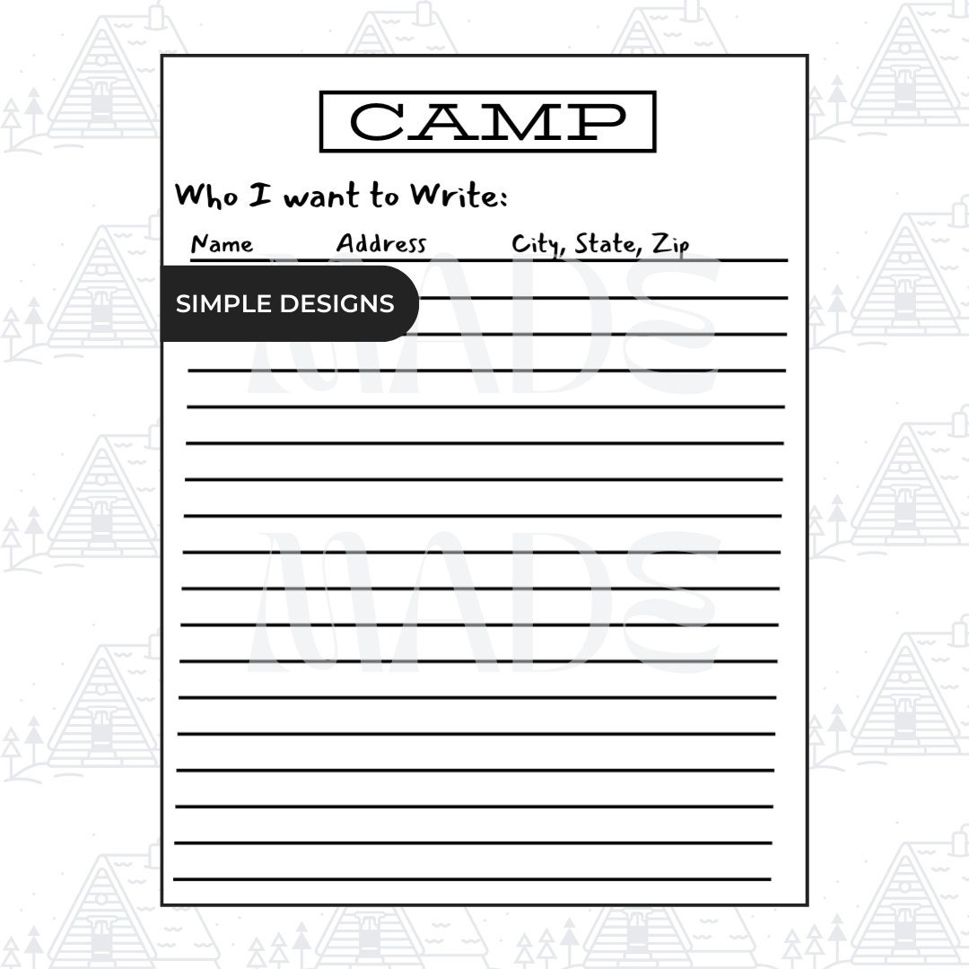 Packing Letters All Things Camping Packet (packing, Letters, Daily Journaling, Schedule ...
