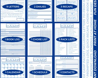 Camping Planer mit Camp Journal, Buchstaben, Stundenplan - Printable (Instant Download)