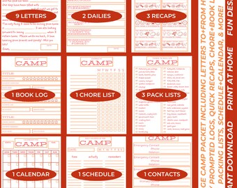 Camping Planer mit Camp Journal, Buchstaben, Stundenplan - Printable (Instant Download)