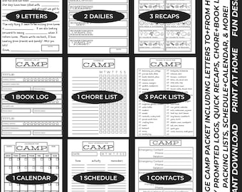 Camping Planer mit Camp Journal, Buchstaben, Stundenplan - Printable (Instant Download)