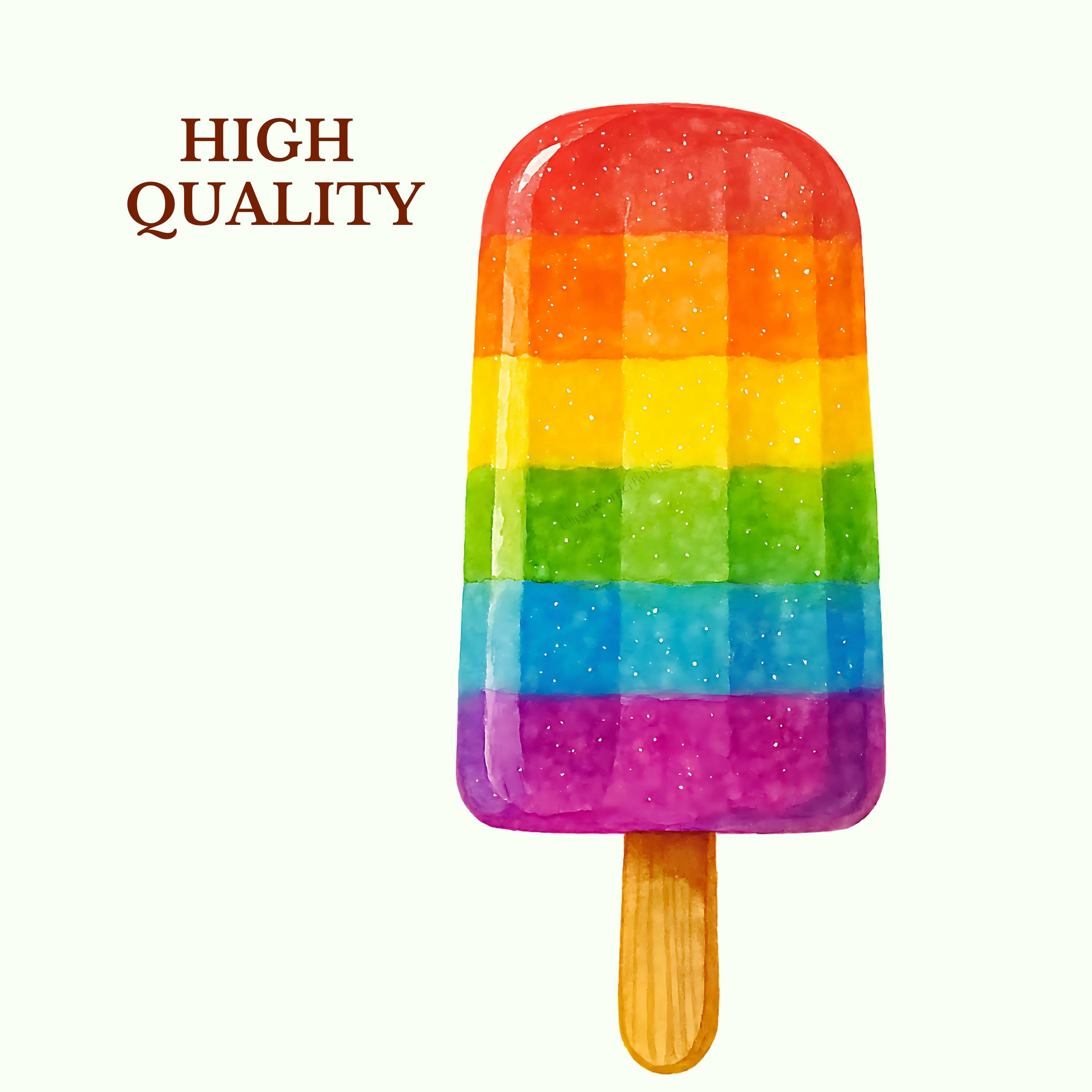 Rainbow Glitter Popsicle Clipart, Ice Cream Watercolor PNG, Dessert ...