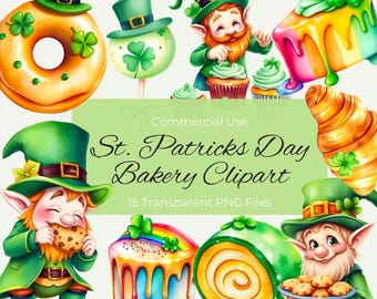 15 St. Patricks Day Food Clipart, St Pattys PNG, St Patrick Leprechaun PNG, Clover Clip Art, Instant Download, Watercolor Commercial Use.