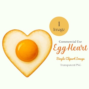 Clipart d'œuf au plat, œufs en forme de cœur, image clipart unique, illustration de petit-déjeuner mignonne, design Saint-Valentin, décoration de cuisine, projets DIY