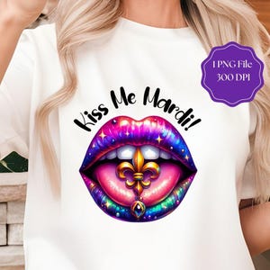 Mardi Gras PNG, Design de camisa Mardi Gras, Camiseta feminina com lábios, Clipart de camiseta de Nova Orleans, Traje de festival, Arquivo de terça-feira gorda, Uso comercial, Faça você mesmo