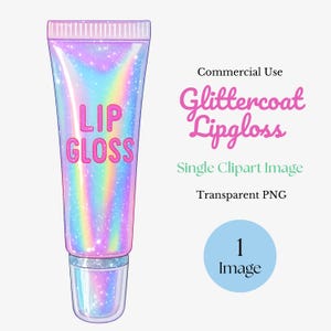 Clipart de brillant à lèvres holographique, maquillage aquarelle PNG, image unique, illustration de journée au spa, invitation Sweet 16, décor féminin, beauté glamour.