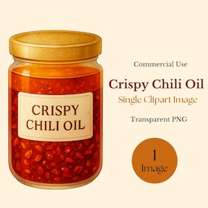 Crispy Chili Oil Clipart PNG, Single Image, Watercolor Asian Food Illustration, Spicy Sauce, Digital Clip Art, Ramen Topping, Commercial Use