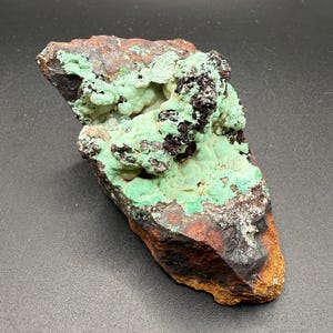 Rosasite with Calcite on Limonite Matrix from Durango, Mexico. Rocks Minerals Crystals
