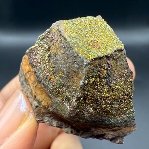 Rainbow Pyrite on matrix from Russia. Natural sparkly colorful pyrite nodule specimen. Rocks Minerals Crystals