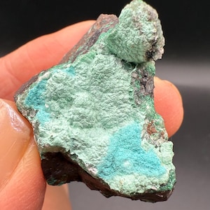 Rosasite with calcite on Limonite from Mexico. Rocks Minerals Crystals