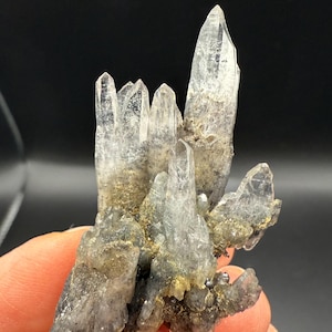 Black Phantom Quartz cluster from Mexico. Crystals Minerals Rocks