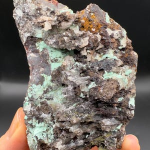Rosasite with Calcite on Limonite from Durango, Mexico. Rocks Minerals Crystals
