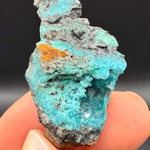 Rosasite with Calcite on Limonite from Mexico. Rocks Minerals Crystals