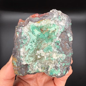 Rosasite with calcite on limonite matrix from Durango, Mexico. Rocks Minerals Crystals
