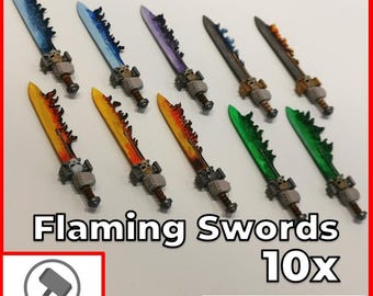 10x Flame Sword Right Fire Blade Weapon wargaming tabletop Conversion Bit Chaos
