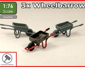 3x Wheelbarrows  1:76 OO Gauge Model Railway Street Construction Roadworks Scenery Diorama