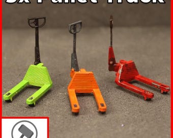 3x Pallet Pump Truck for 1:76 OO Gauge for Model Railway Industrial Scenery Diorama