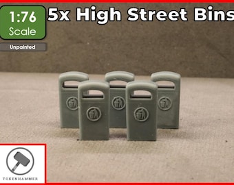 5x High Street Bins for Model Railway Street Scenery Diorama 1:76 OO Gauge