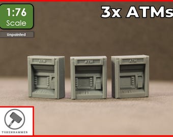 3x ATM Cash Point Machine 1:76 OO Gauge Model Railway Street Scenery Diorama