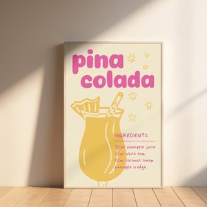 Impresión de cóctel de piña colada, ilustración de cóctel, arte de pared de cocina, póster de cóctel
