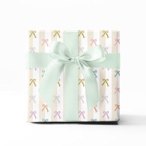 Pastel Bow Stripe Wrapping Paper Sheet