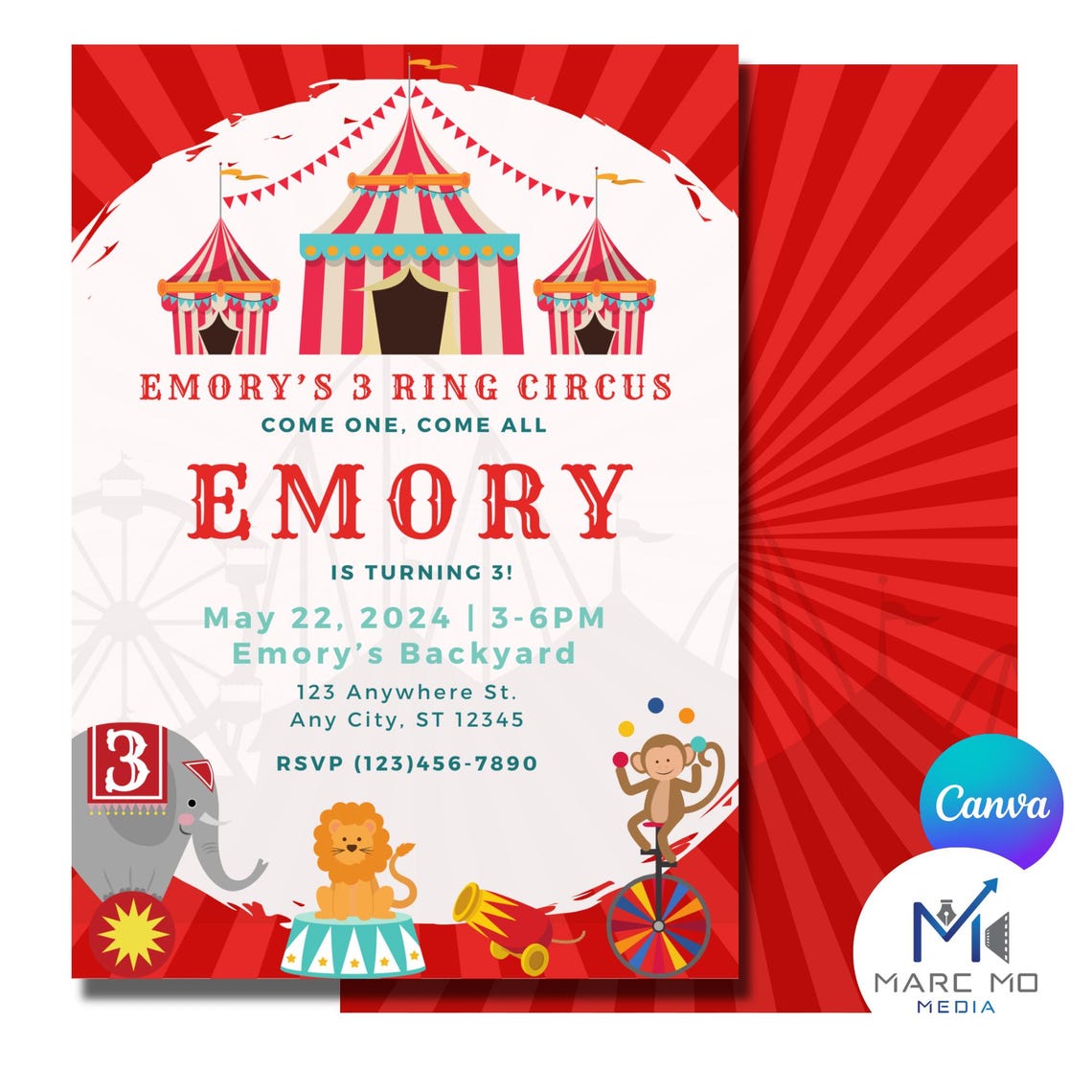 3 Ring Circus 3rd Birthday Invitation - Etsy