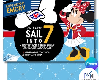 Disney Minnie Birthday Cruise Invite | Disney Cruise | Sailing Into 7