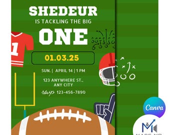Tackling The Big One Invitation | Football Theme Birthday Invite