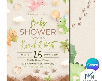 Dinosaur Baby Shower Invite | Children's Playful Dinosaur Invitation
