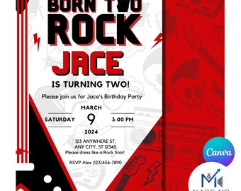 Born Two Rock 2nd Birthday Suite - Invitation | T-Shirt