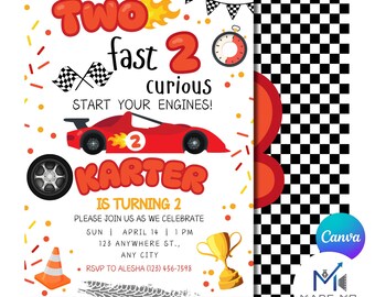 Two Fast 2 Curious Invitation | Car Theme Birthday Invite