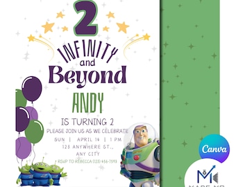 Two Infinity & Beyond - Buzz Invitation | Toy Story Inspired Birthday Invite | 2nd Birthday