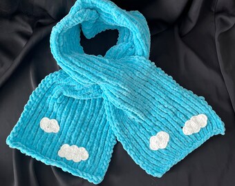 Kids Knit Scarf,Cloudy Scaf, Boys Girls Knitting Cloudy Scarfs ,Kids Scarf,Gift for Child ,Personalized,Knitting,Lovely Scarf,Blue Scarf