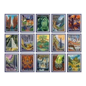 Póster de viaje de El Señor de los Anillos Lothlorien Minas Morgul Ithilien Hobbiton Decoración del hogar de El Señor de los Anillos Anillos de poder Tierra Media ESDLA
