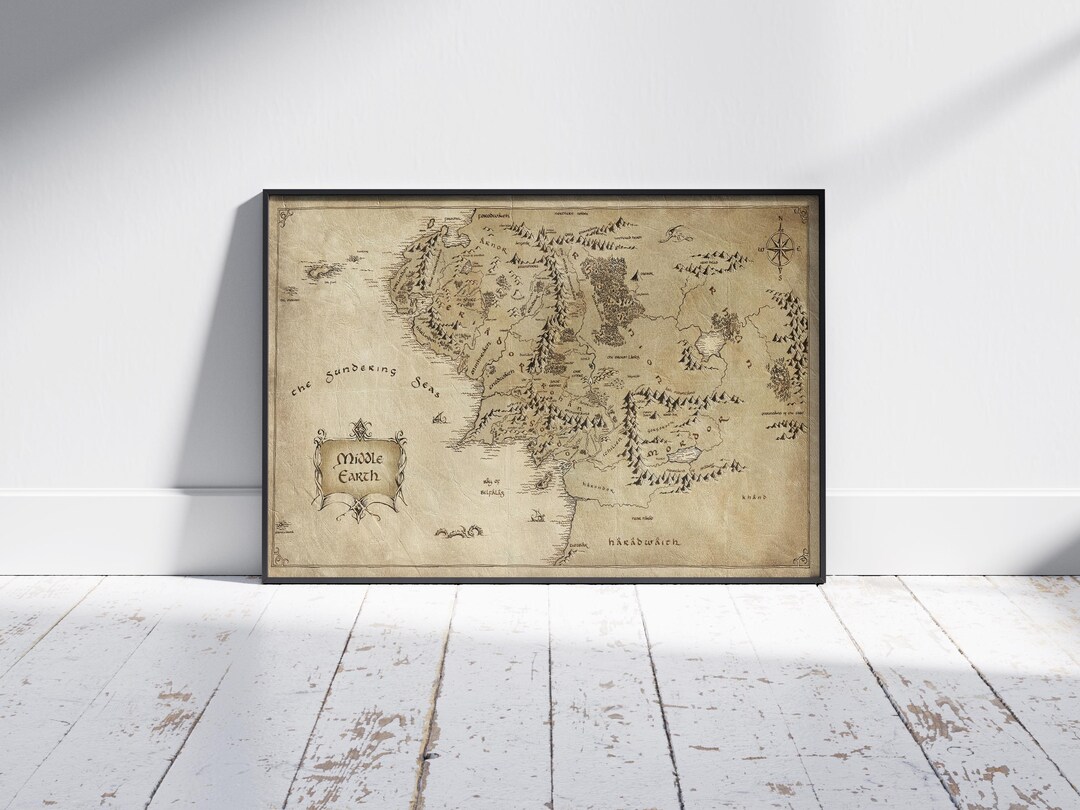 Middle Earth Map Poster - Lord of the Rings Map - Fantasy Wall Art ...